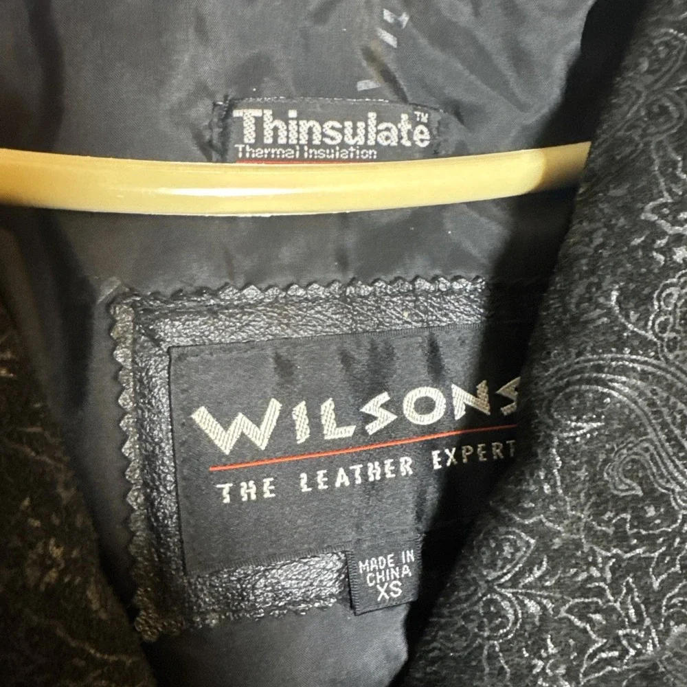 Vintage 90s Wilsons Leather‎ Black Leather Coat Thinsulate Insulated Women XS